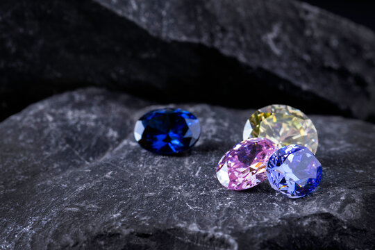 Natural Sapphire gemstone, Jewel or gems on stone background