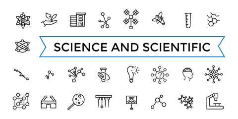 Science and scientific activity icon set. minimal line web icon set. Outline icons pack. Icon collection. Editable vector icon and illustration.