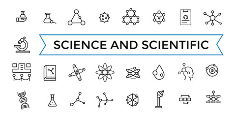 Science and scientific activity icon set. minimal line web icon set. Outline icons pack. Icon collection. Editable vector icon and illustration.