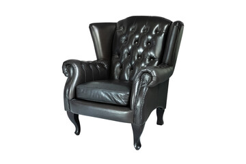 Black vintage armchair isolated on white clipping path