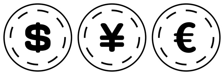 ドルと円とユーロの通貨アイコン 背景透過