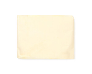Block of tasty butter isolated on white, top view