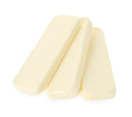 Slices of tasty butter isolated on white