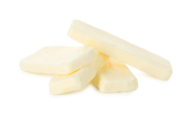 Slices of tasty butter isolated on white