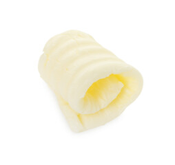 One tasty butter curl isolated on white