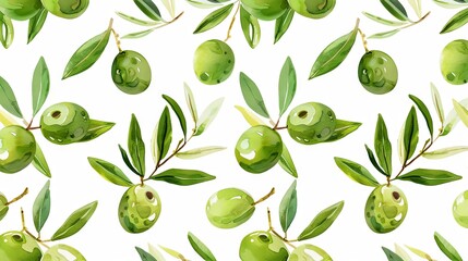 Vibrant green olive pattern on an isolated background for design and textiles