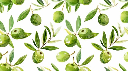 Obraz premium Vibrant green olive pattern on an isolated background for design and textiles