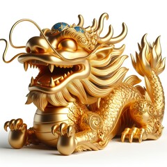 Fototapeta premium a 3d gold dragon with happy face, white background