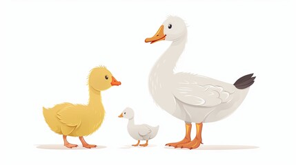 Adorable duck family with duckling and adult ducks