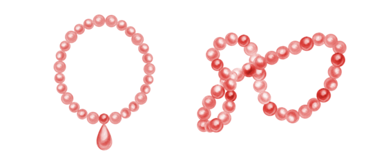 Sea pearl beads. Set of pink necklace. Female accessories for party. Bijouterie and jewelry. Watercolor illustration. For holiday design, invitation, greetings