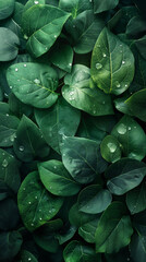 water drops on a green leaf