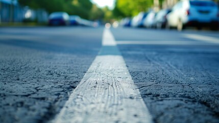 road to somewhere with white line in middle, blurred cars on sides and green trees in background, future goal green ground journey