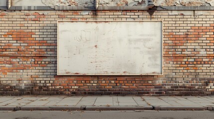 blank billboard on brick wall with focus on texture, neglect forgotten lost empty void