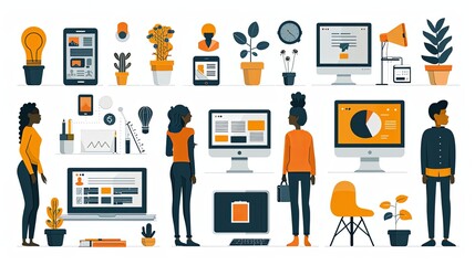 Productive Workflow Organization - Concept illustrations. Collection of scenes with people organizing and improving their workflow and workplace. Vector illustration