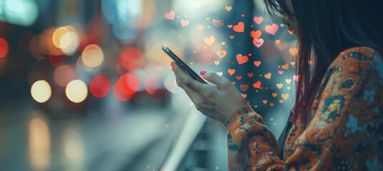 Fototapeta premium Social Media Lifestyle: Woman Using Mobile Phone. on blurred background