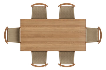 top view of wooden dining table isolated on transparent background