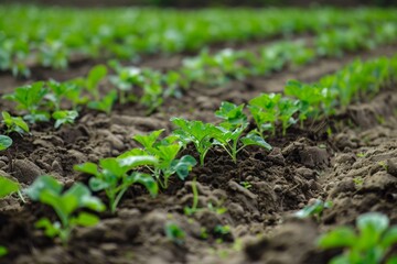 Obraz premium Young Bean Plants in Rich Soil