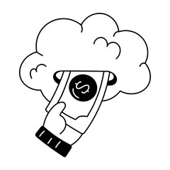 Premium hand drawn icon of cloud money 