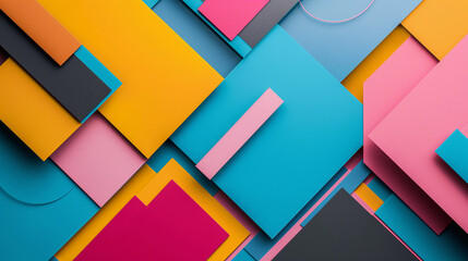 A colorful collage of squares and rectangles with a pink square in the middle