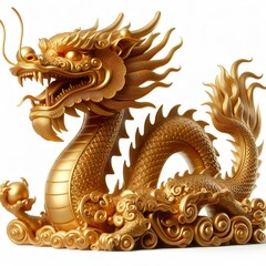 Fototapeta premium a 3d gold dragon with happy face, white background