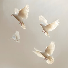 Three doves flying, symbolizing freedom, against a simple background,