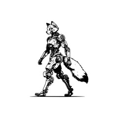 mechanic body part robot fox walking vector illustration