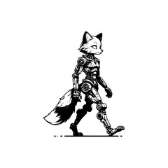 mechanic body part robot fox walking vector illustration