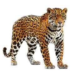 Jaguar standing side view isolated on white background, photo realistic.