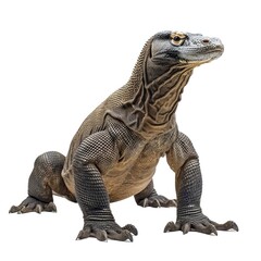 Obraz premium Komodo dragon standing side view isolated on white background, photo realistic.