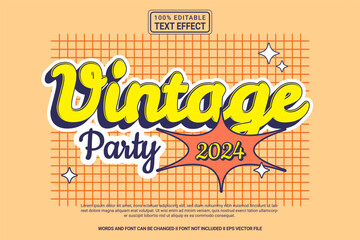Editable text effect Vintage party 3d cartoon template style modern premium vector