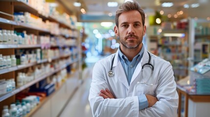 Fototapeta na wymiar Confident Pharmacist in Drugstore