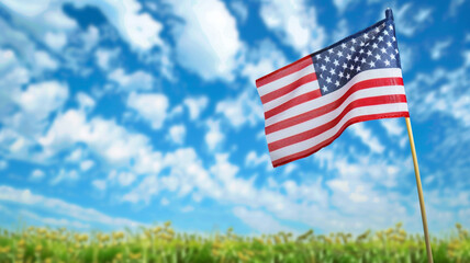 american flag with blue sky empty copy space for text