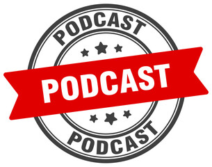 podcast stamp. podcast label on transparent background. round sign