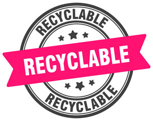 recyclable stamp. recyclable label on transparent background. round sign