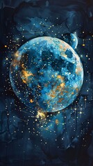 Watercolor painting of space with stars and the Aries constellation, beautifully rendered on textured watercolor paper