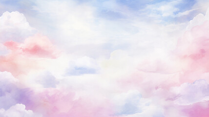 Fototapeta premium Pink cloudy landscape, watercolor postcard background