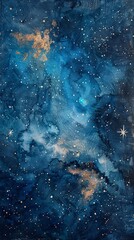 Fototapeta premium Watercolor painting of space with stars and the Taurus constellation, beautifully detailed on textured watercolor paper