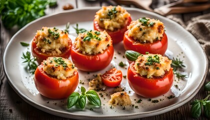 Stuffed tomatoes with cheese, breadcrumbs an herbs
