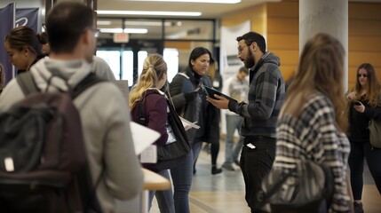 job fair at a local university, helping young people decide on their future professional careers