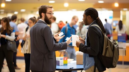 job fair at a local university, helping young people decide on their future professional careers