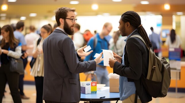 job fair at a local university, helping young people decide on their future professional careers