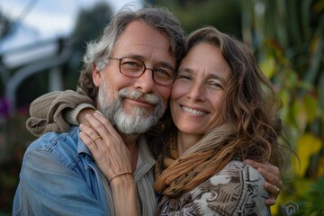 Middle-aged couple wearing eyeglasses. Beautiful simple AI generated image in 4K, unique.