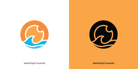 Creative See Beach Logo. Eyeball, Sun Beach, Wave, Ocean, Sea with Solid Colours Style. Eye with Beach Logo Icon Symbol Vector Designs Inspiration.	
