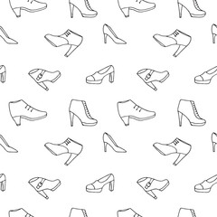Shoes seamless pattern vector illustration, hand drawn doodles