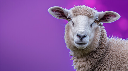Eid ul Adha concept, A beautiful, cute sheep against a stunning purple background. Eid celebration