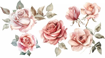 Bouquet of roses. Watercolor blush flowers. Perfect design for wedding invitations, logos, greeting cards.