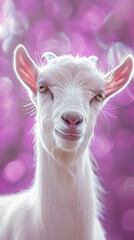 Eid ul Adha concept, A cute goat against a stunning purple background with bokeh effect lights. Eid celebration