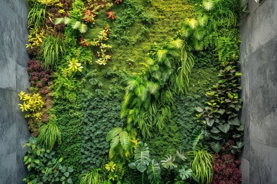 A vibrant green wall adorned with a plethora of lush plants, providing a mesmerizing and natural display of beauty and life
