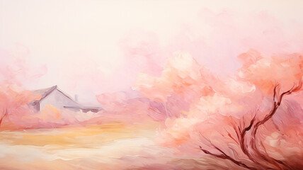 Landscape watercolor peach background with copy space