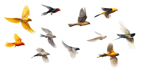 flock of birds. set of birds, birds in flight isolated on transparent background